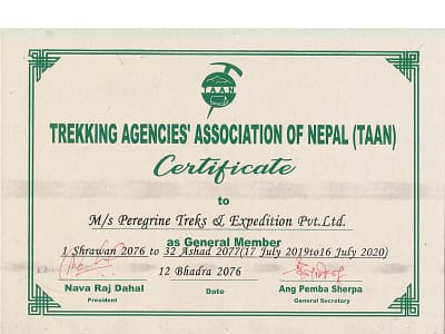 Trekking Agencies Association of Nepal Certificate
